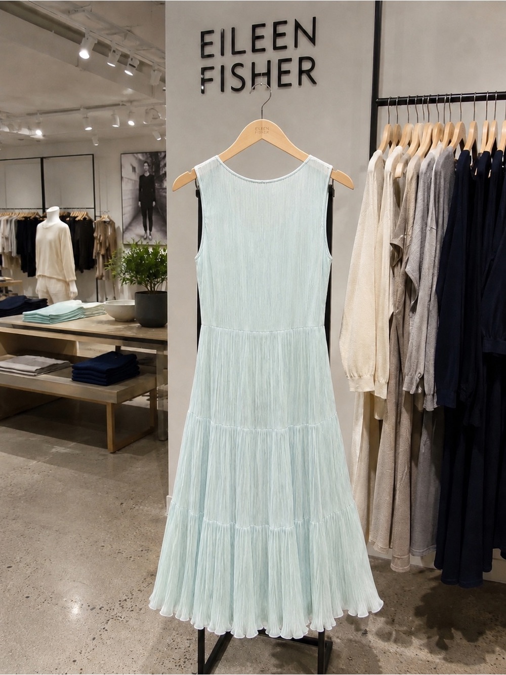 Eileen Fisher Mint Green Sleeveless Tiered Midi Dress XS Excellent Condition ππ - Picture 4 of 6